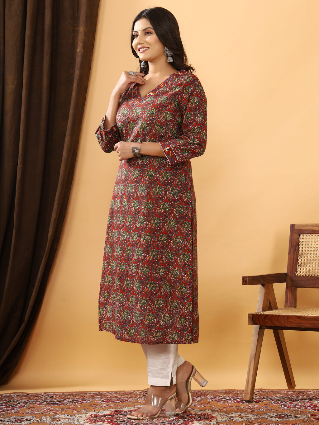 Sanganeri Azrakh Print Mehroon Cotton Kurti