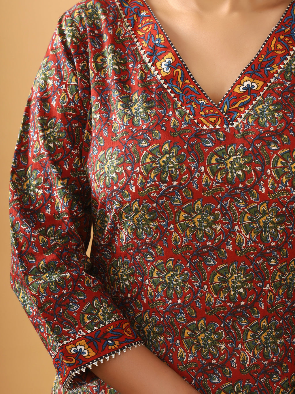 Sanganeri Azrakh Print Mehroon Cotton Kurti