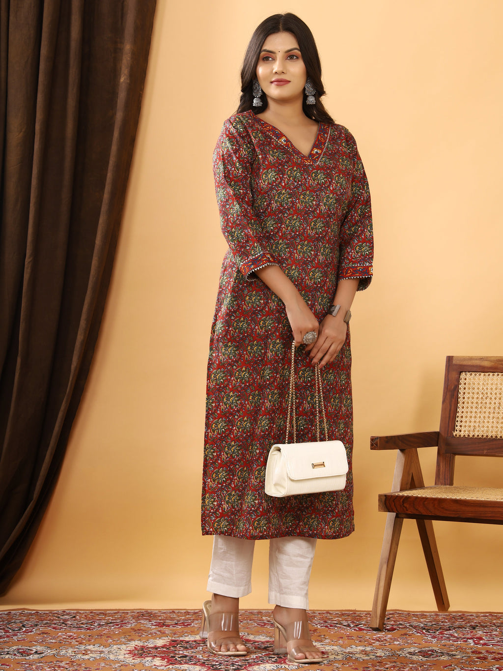 Sanganeri Azrakh Print Mehroon Cotton Kurti