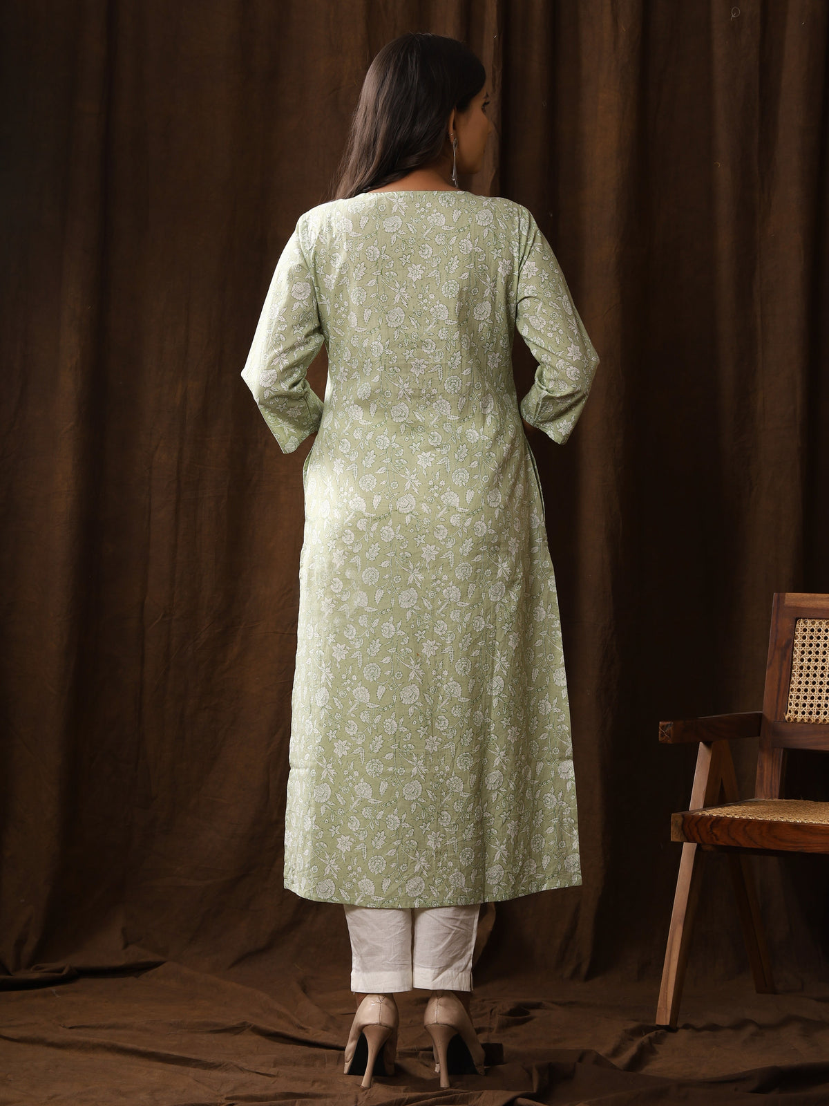 Sanganeri Floral Print Pale Cotton Kurti