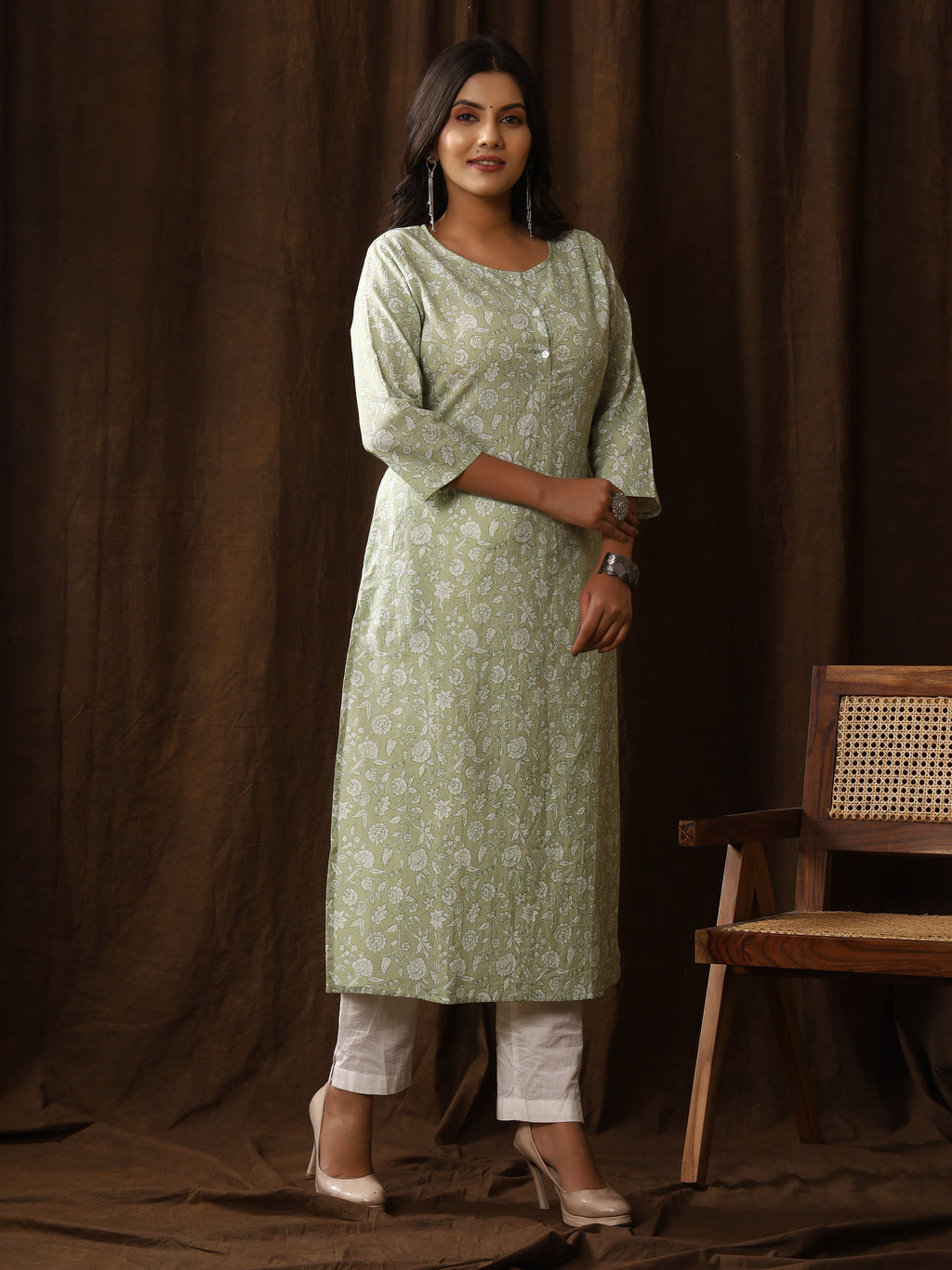 Sanganeri Floral Print Pale Cotton Kurti
