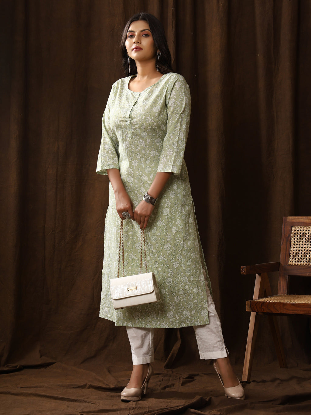 Sanganeri Floral Print Pale Cotton Kurti