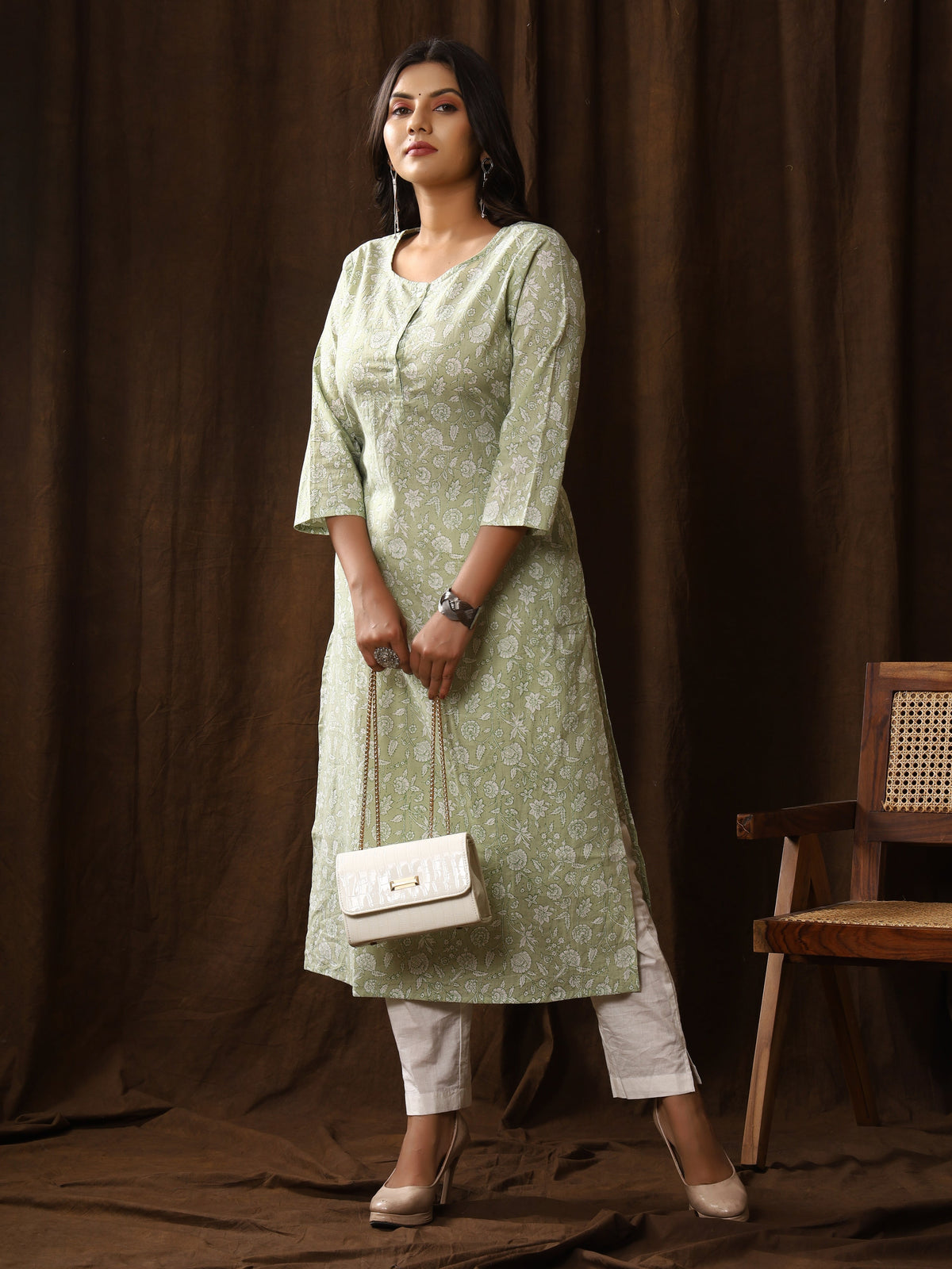 Sanganeri Floral Print Pale Cotton Kurti