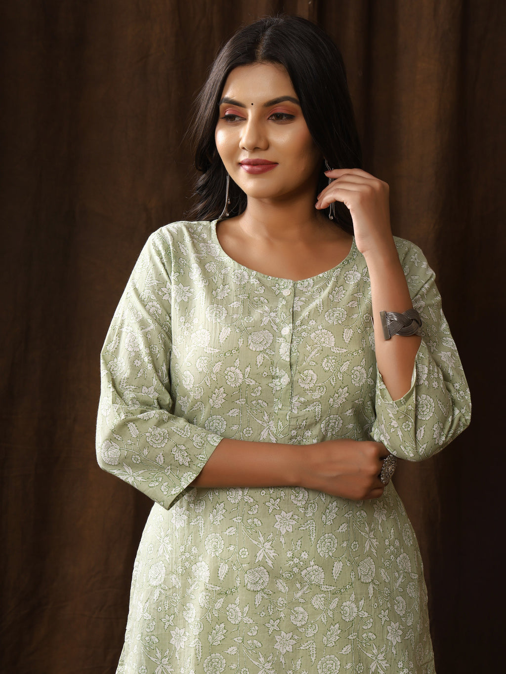 Sanganeri Floral Print Pale Cotton Kurti