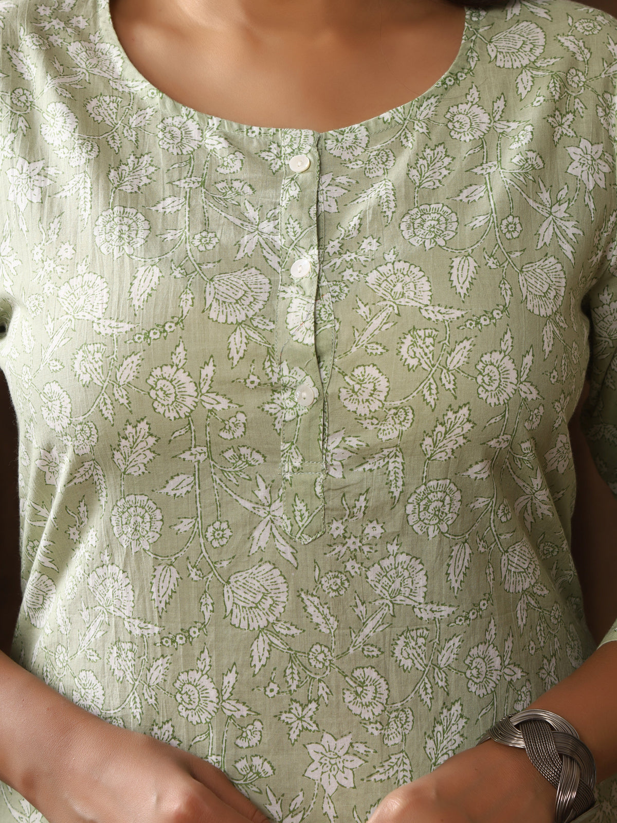 Sanganeri Floral Print Pale Cotton Kurti