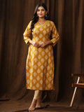 Sanganeri Block Buti Print Mustard Cotton Kurti