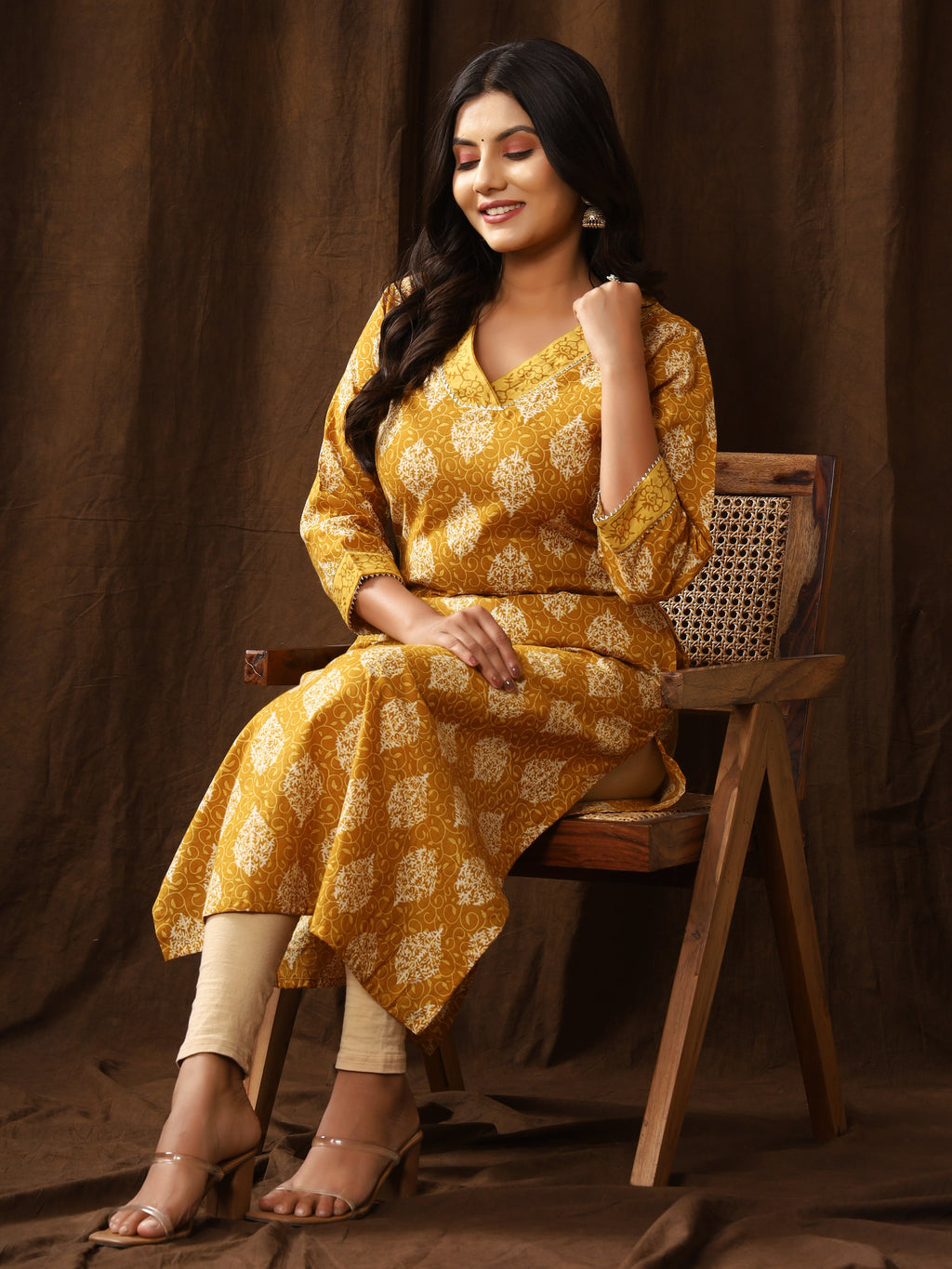 Sanganeri Block Buti Print Mustard Cotton Kurti