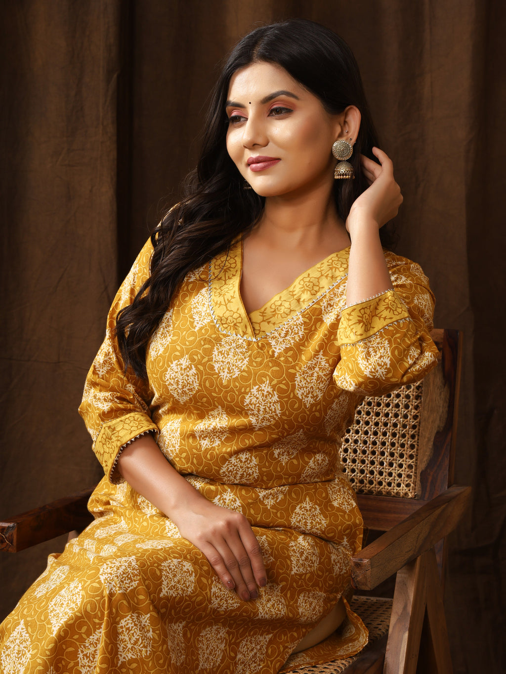 Sanganeri Block Buti Print Mustard Cotton Kurti