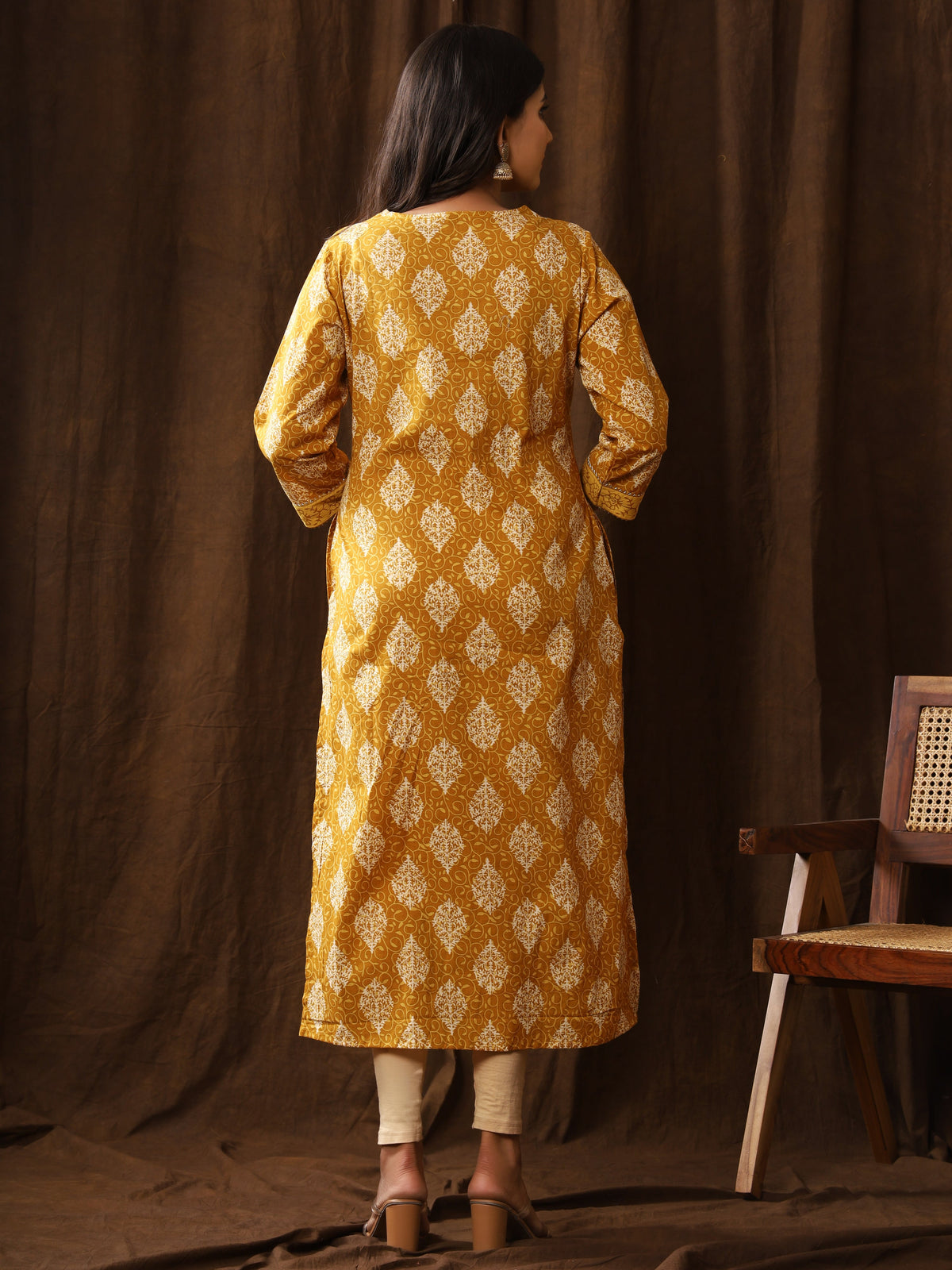 Sanganeri Block Buti Print Mustard Cotton Kurti