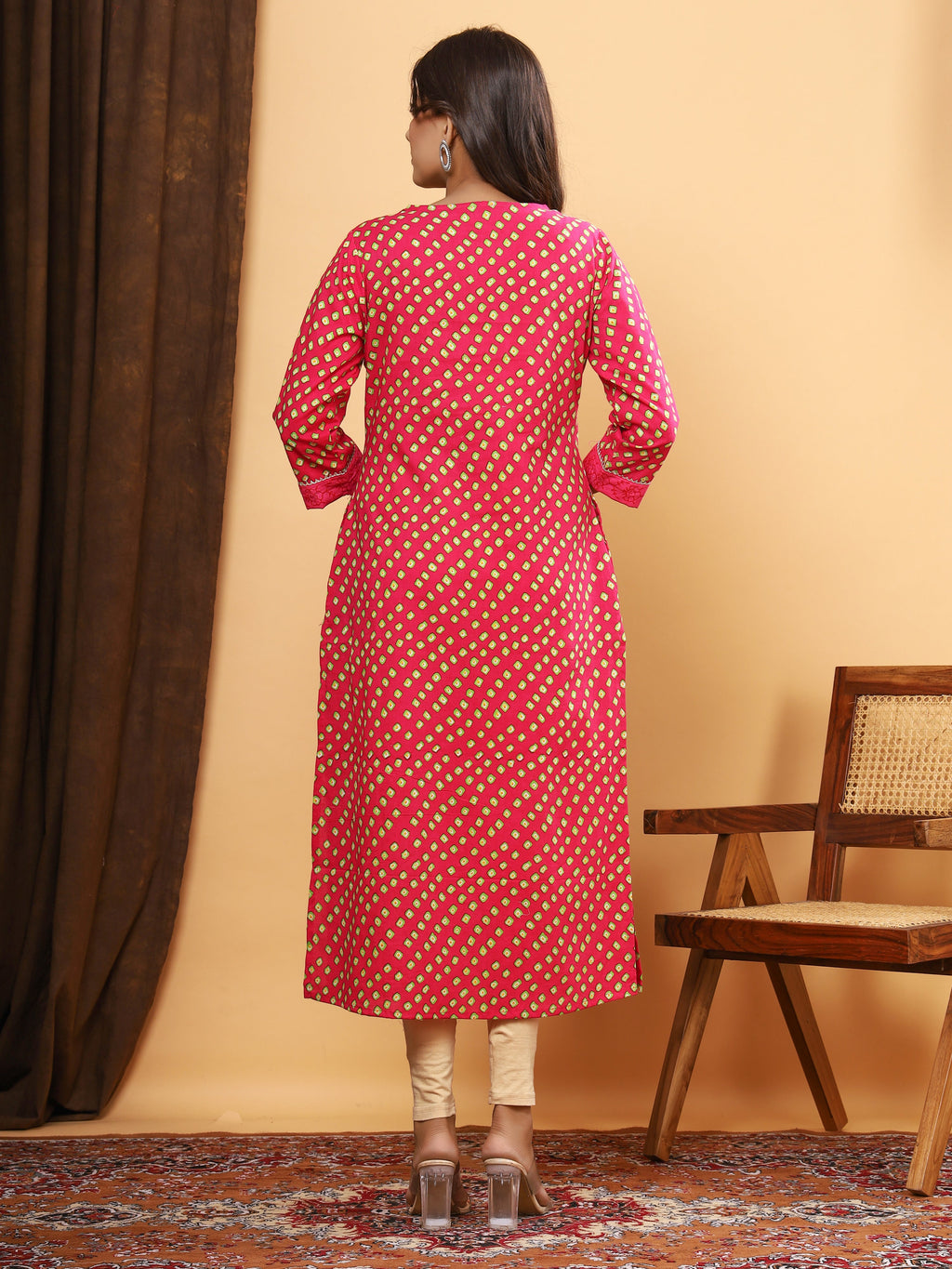 Sanganeri Bhandej Box Print Pink Cotton Kurti