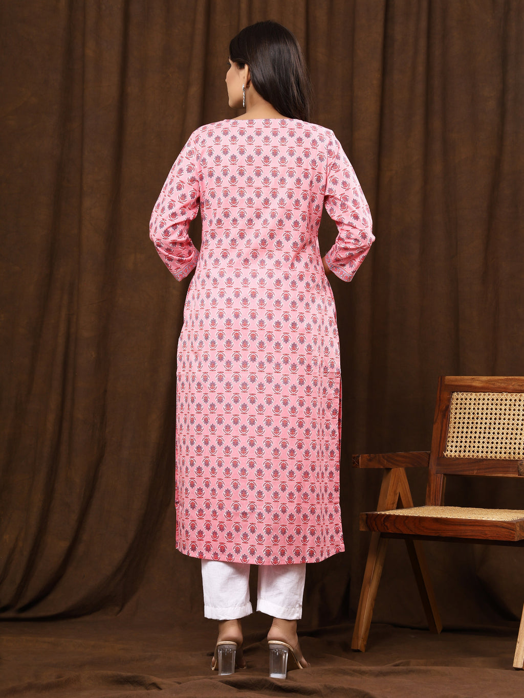 Sanganeri Buti Print Pink Cotton Kurti