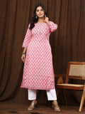 Sanganeri Buti Print Pink Cotton Kurti