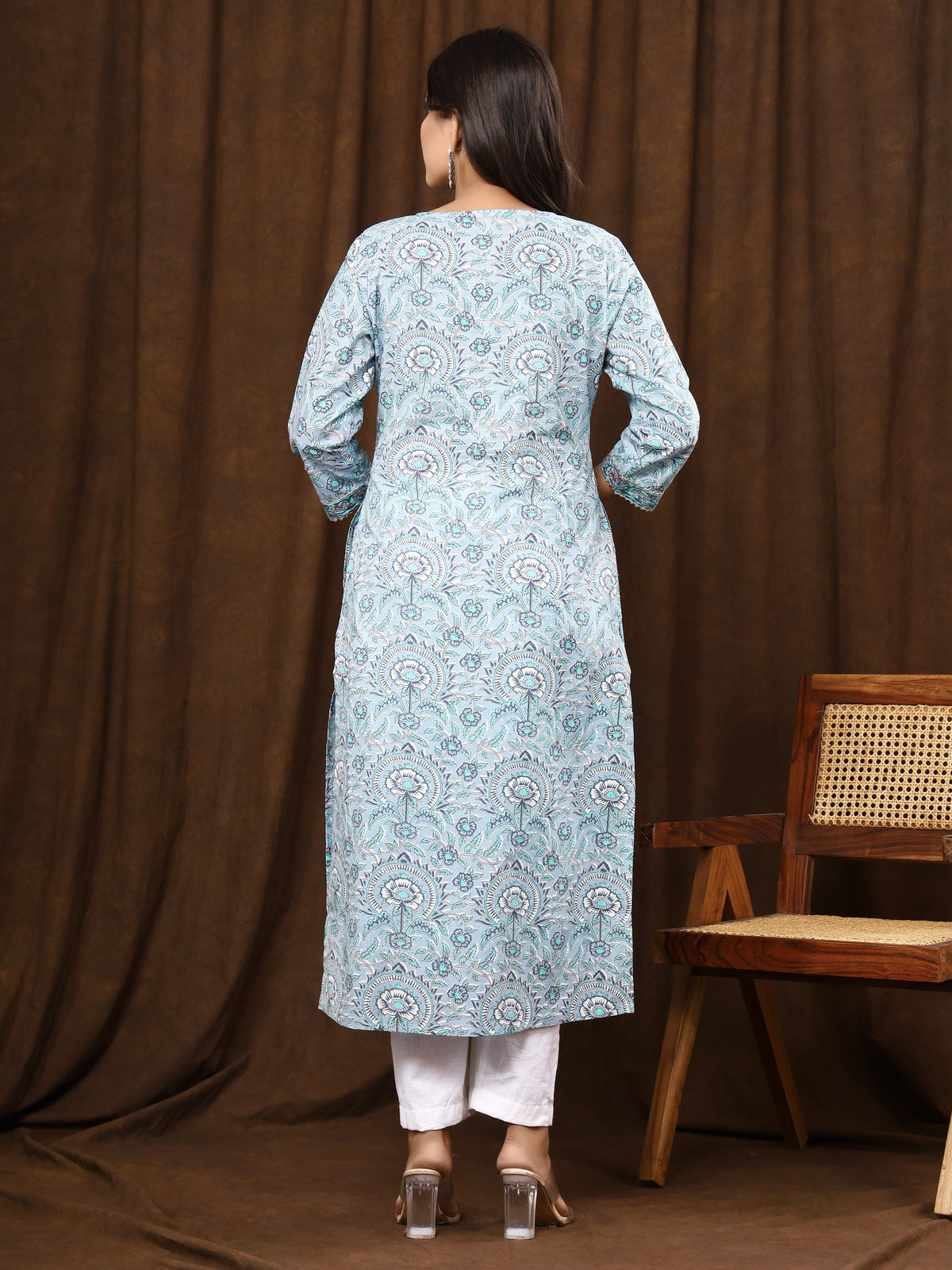 Sanganeri Buti Jaal Print Grey Cotton Kurti