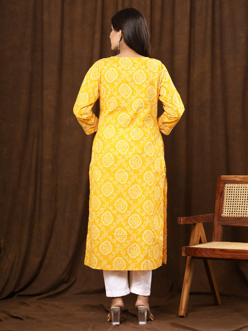 Sanganeri Bhandej Print Yellow Cotton Kurti