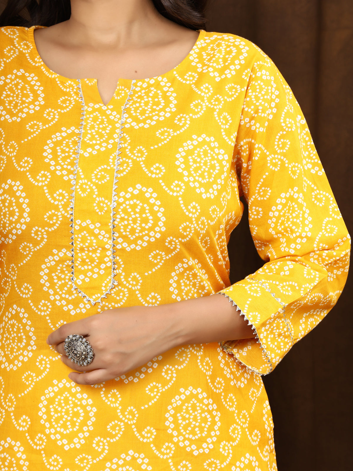 Sanganeri Bhandej Print Yellow Cotton Kurti