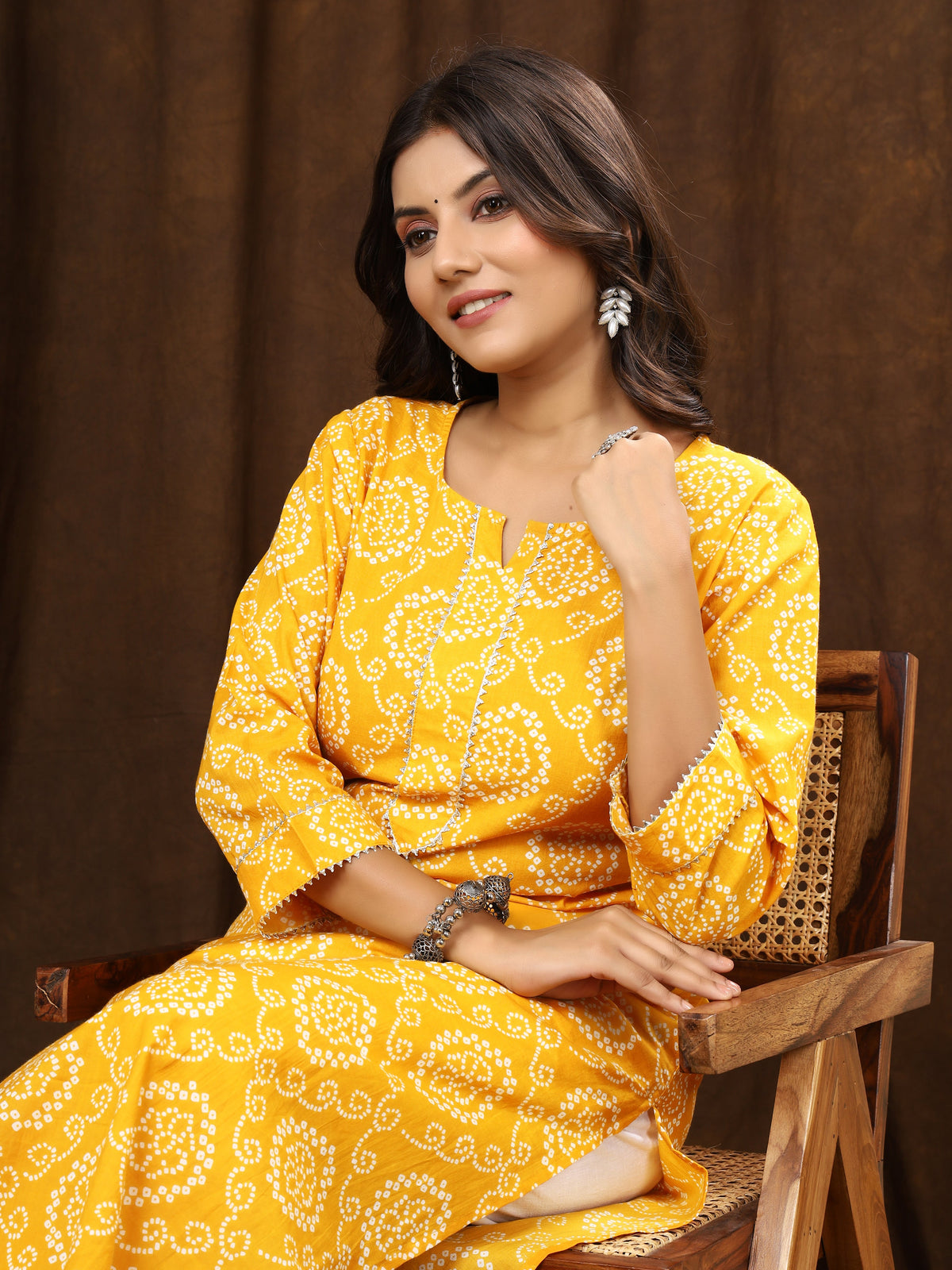 Sanganeri Bhandej Print Yellow Cotton Kurti