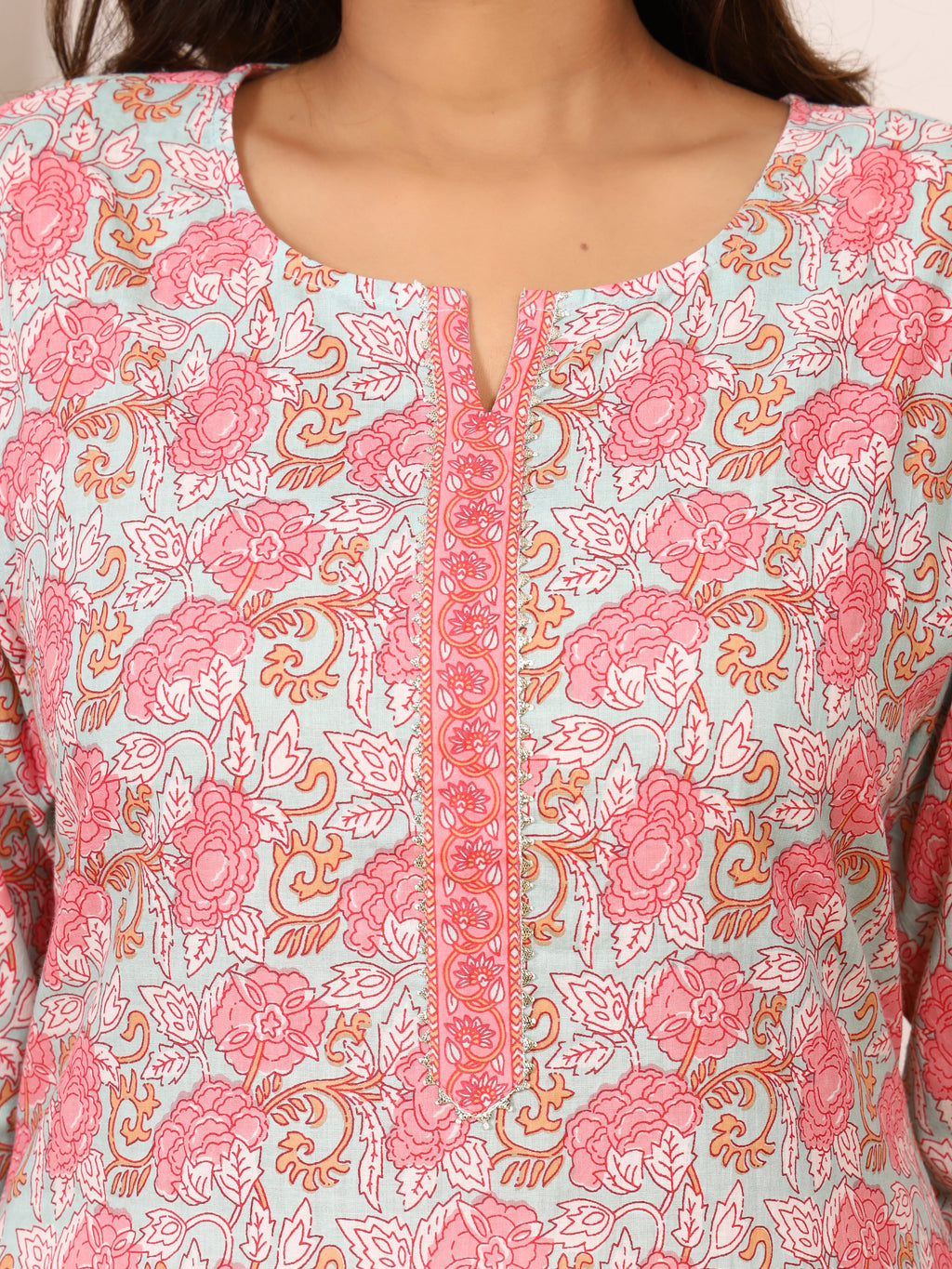 Sanganeri Soft Pink Floral Pure Cotton Kurti