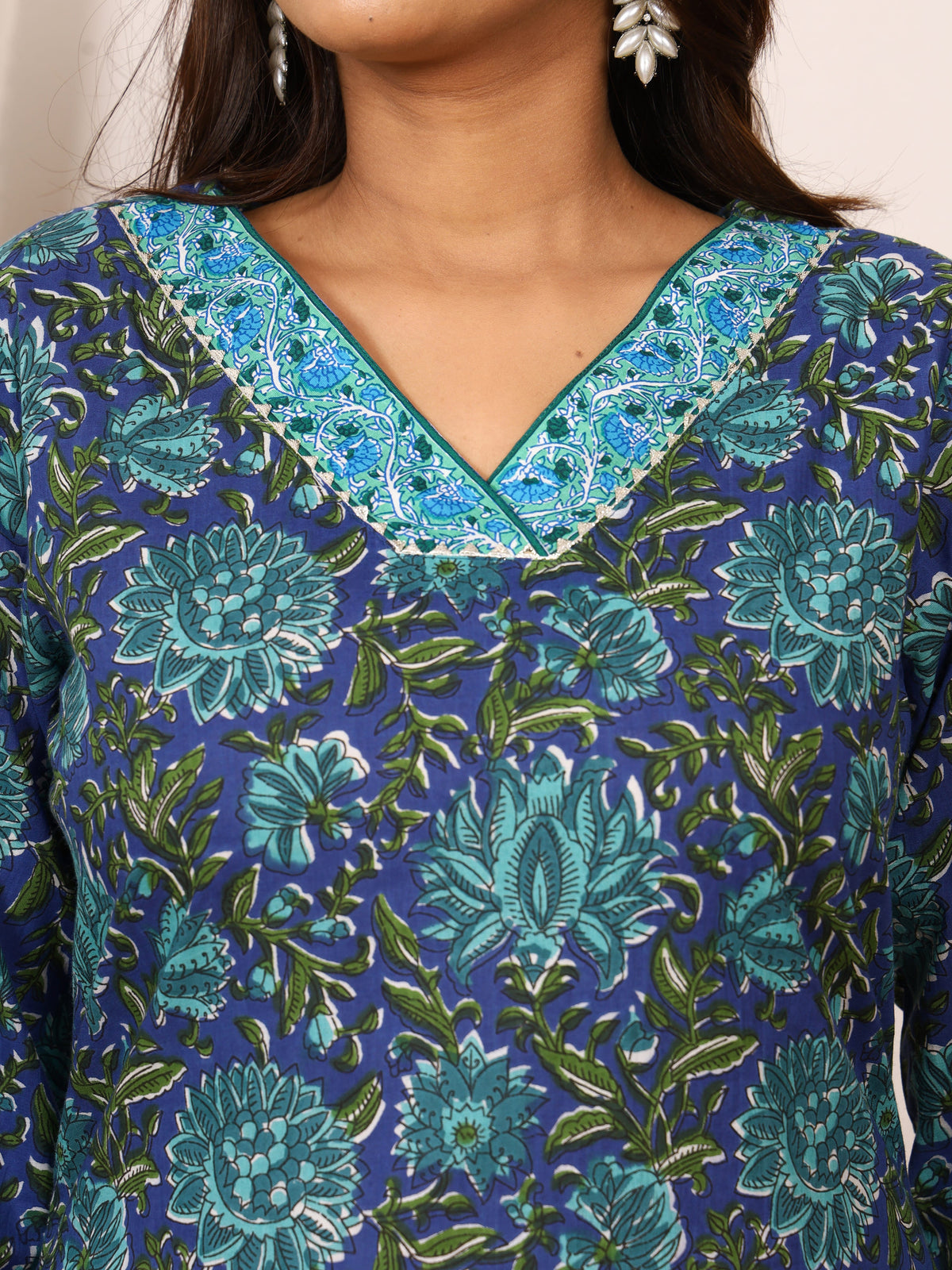 Sanganeri Indigo Blue Floral Pure Cotton Kurti