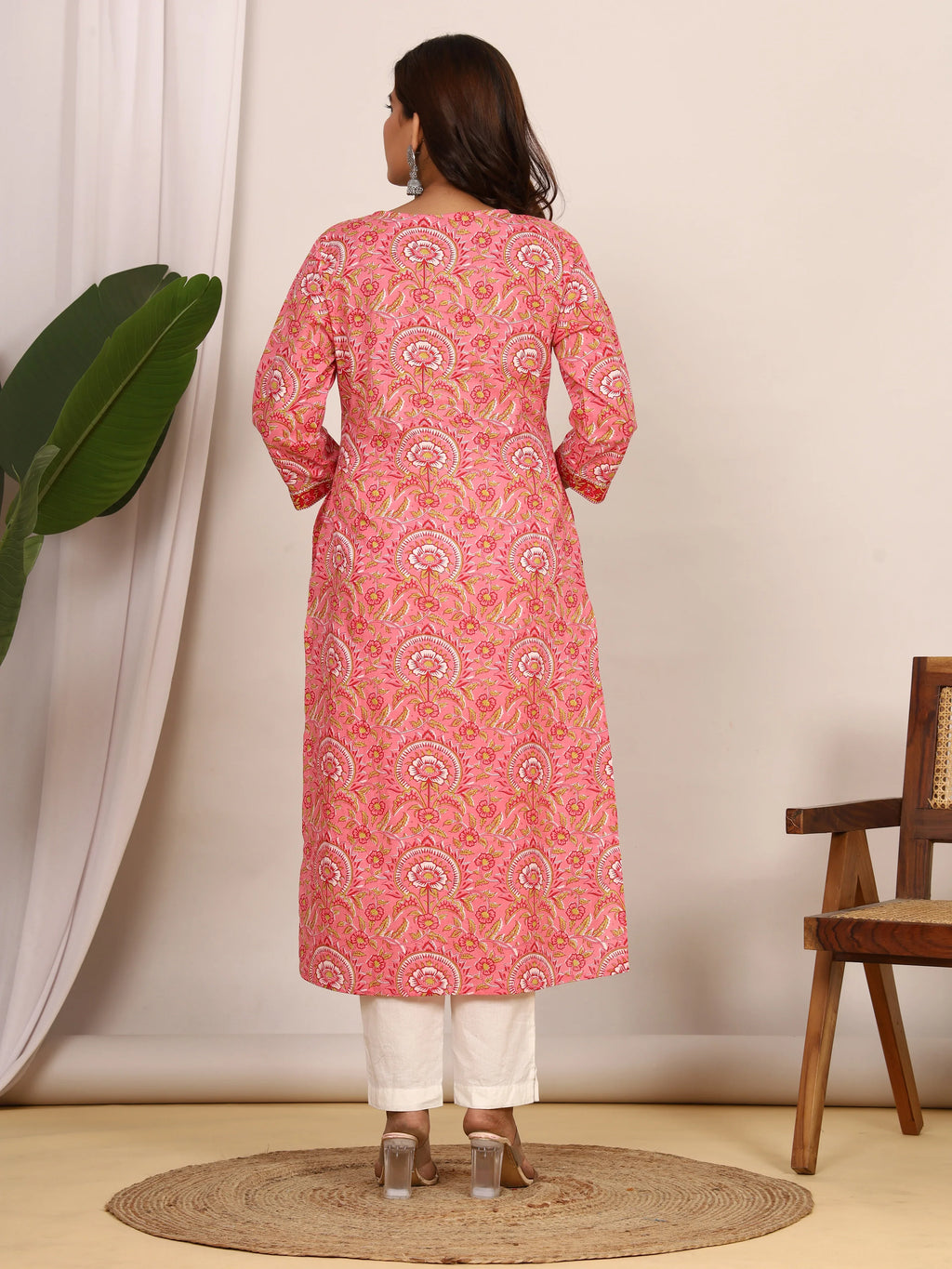 Sanganeri Vibrant Pink Floral Cotton Kurti