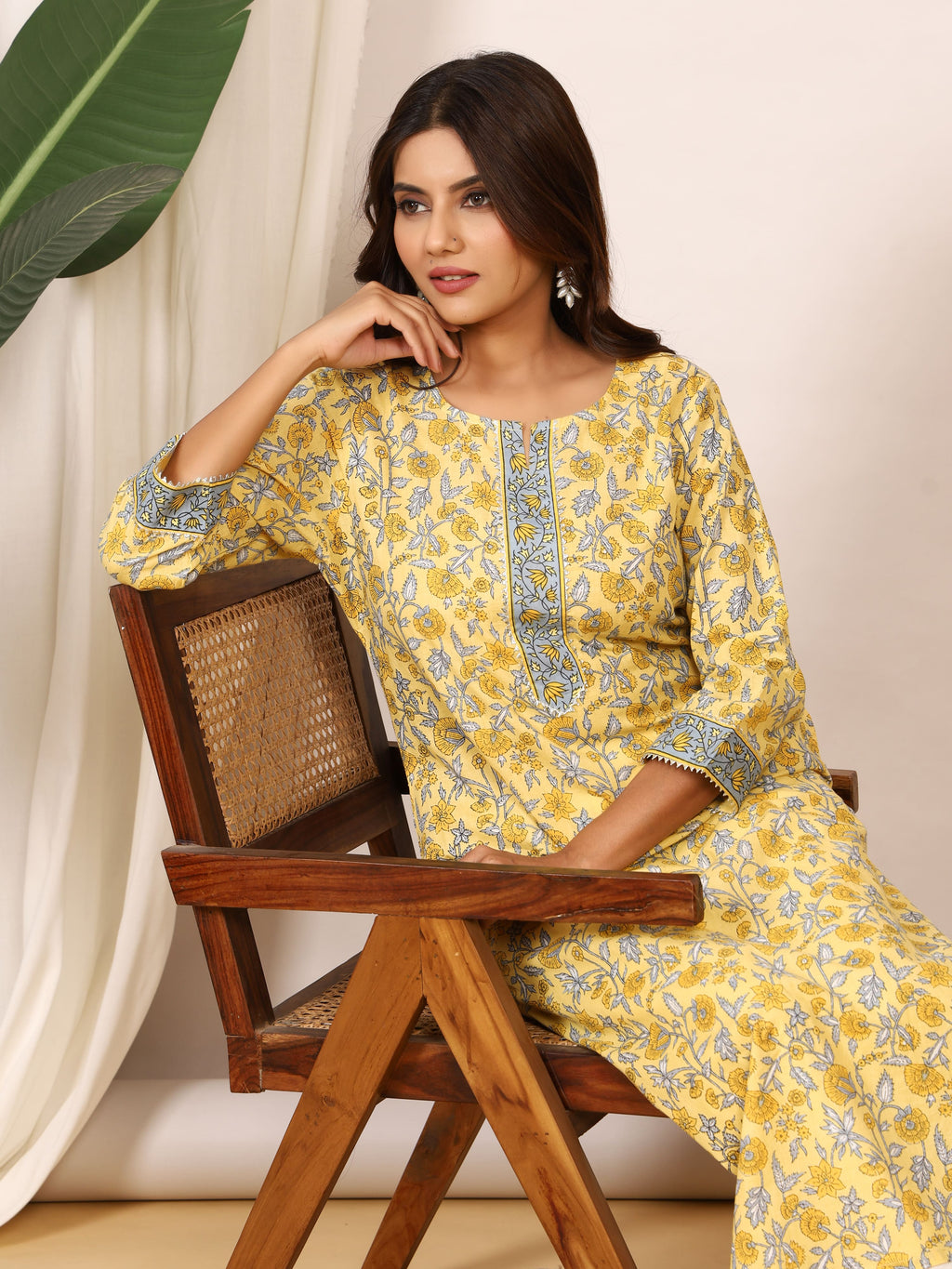 Sanganeri Sunshine Yellow Floral Pure Cotton Kurti