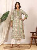 Sanganeri Sage Green Floral Pure Cotton Kurti