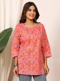 Pink & White Floral Mughal Block Print Pure Cotton Top