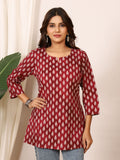 Maroon & White Leaf Dye-Discharge Pure Cotton Top