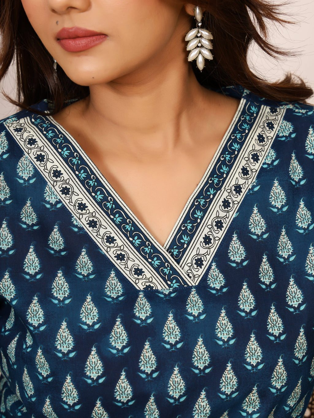 Teal Blue & White Double Shade Discharge Pure Cotton Top