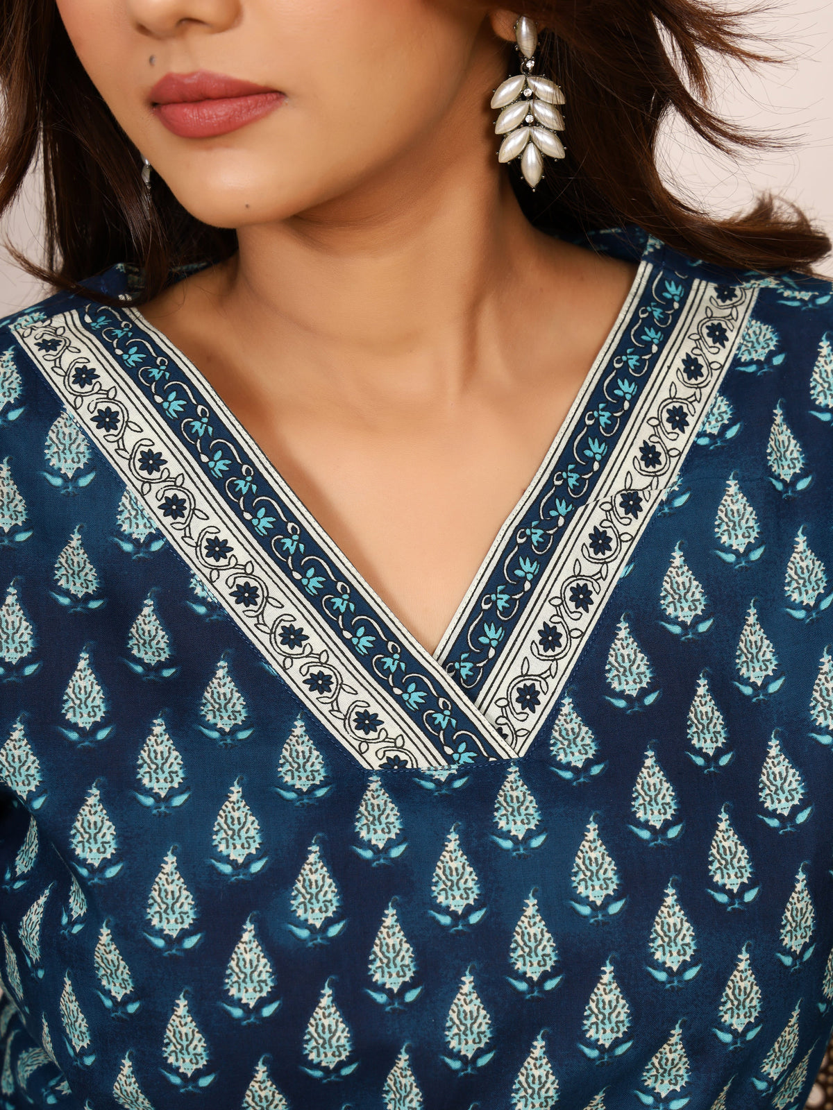 Teal Blue & White Double Shade Discharge Pure Cotton Top