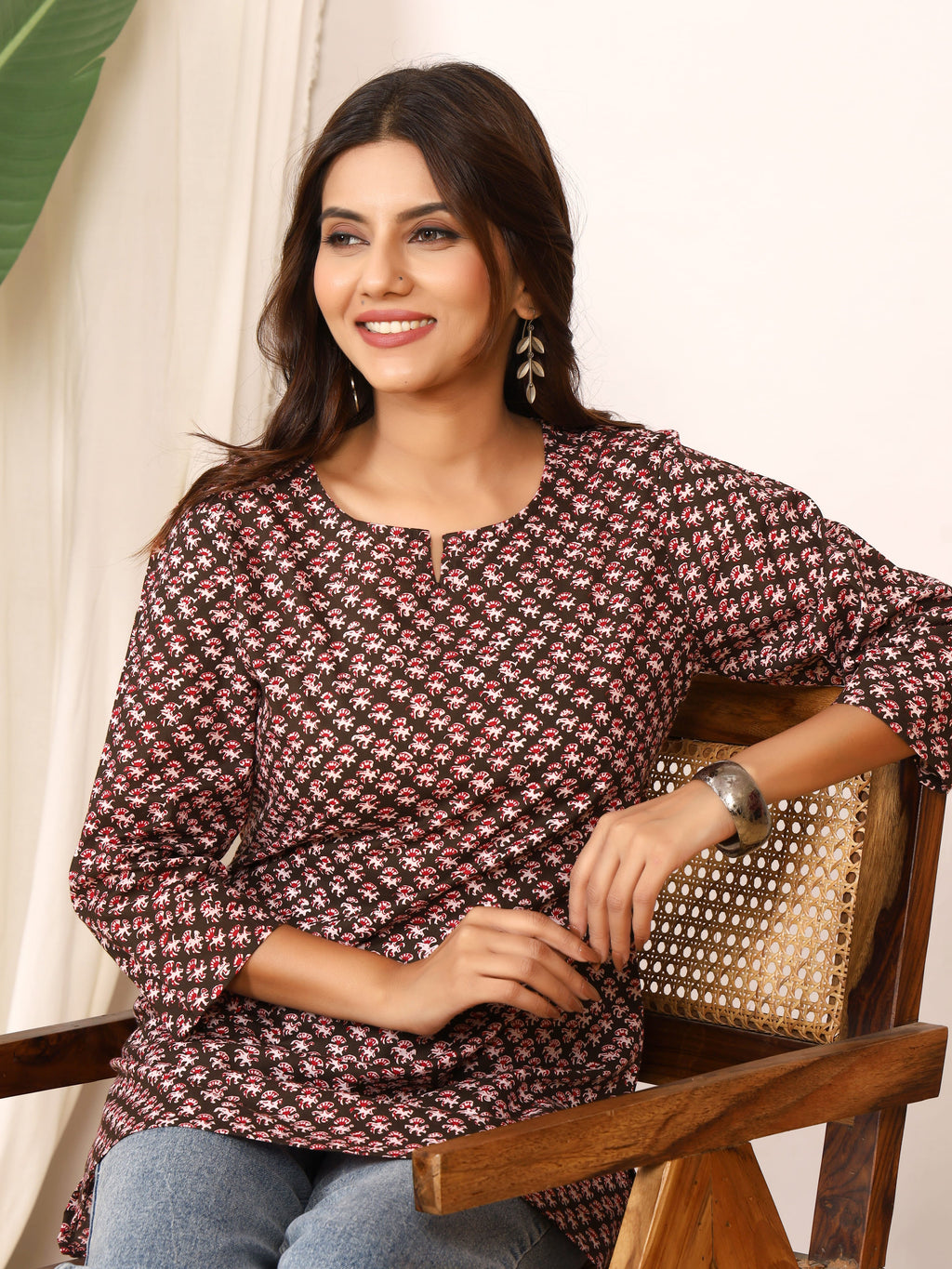 Black & Red Tiny Floral Block Print Pure Cotton Top