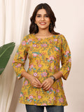 Mustard Yellow Floral Paisley Block Print Pure Cotton Top