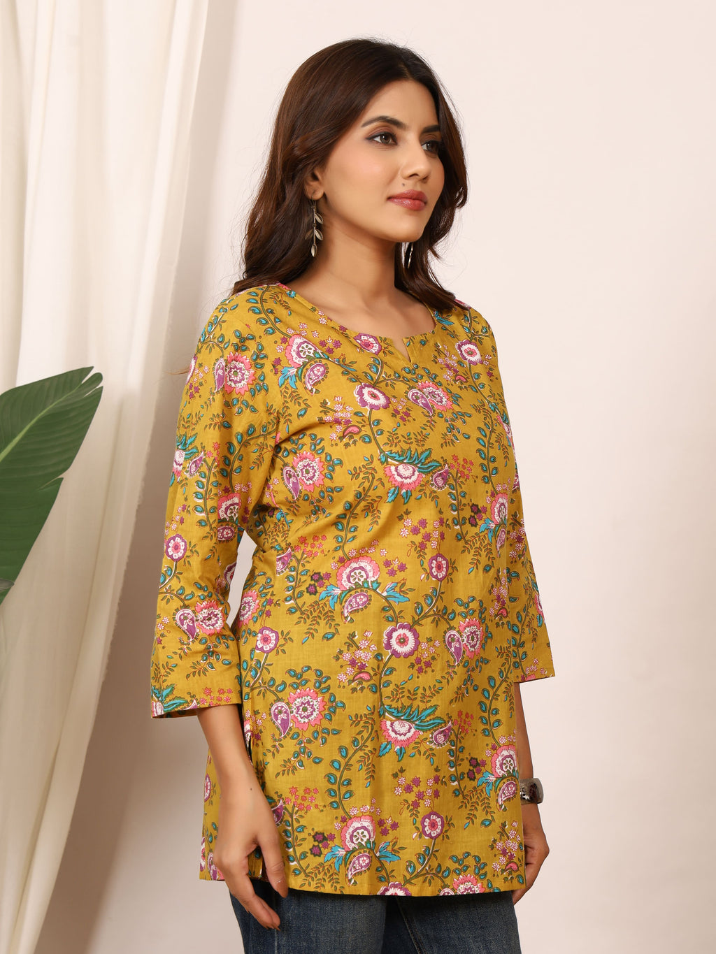 Mustard Yellow Floral Paisley Block Print Pure Cotton Top