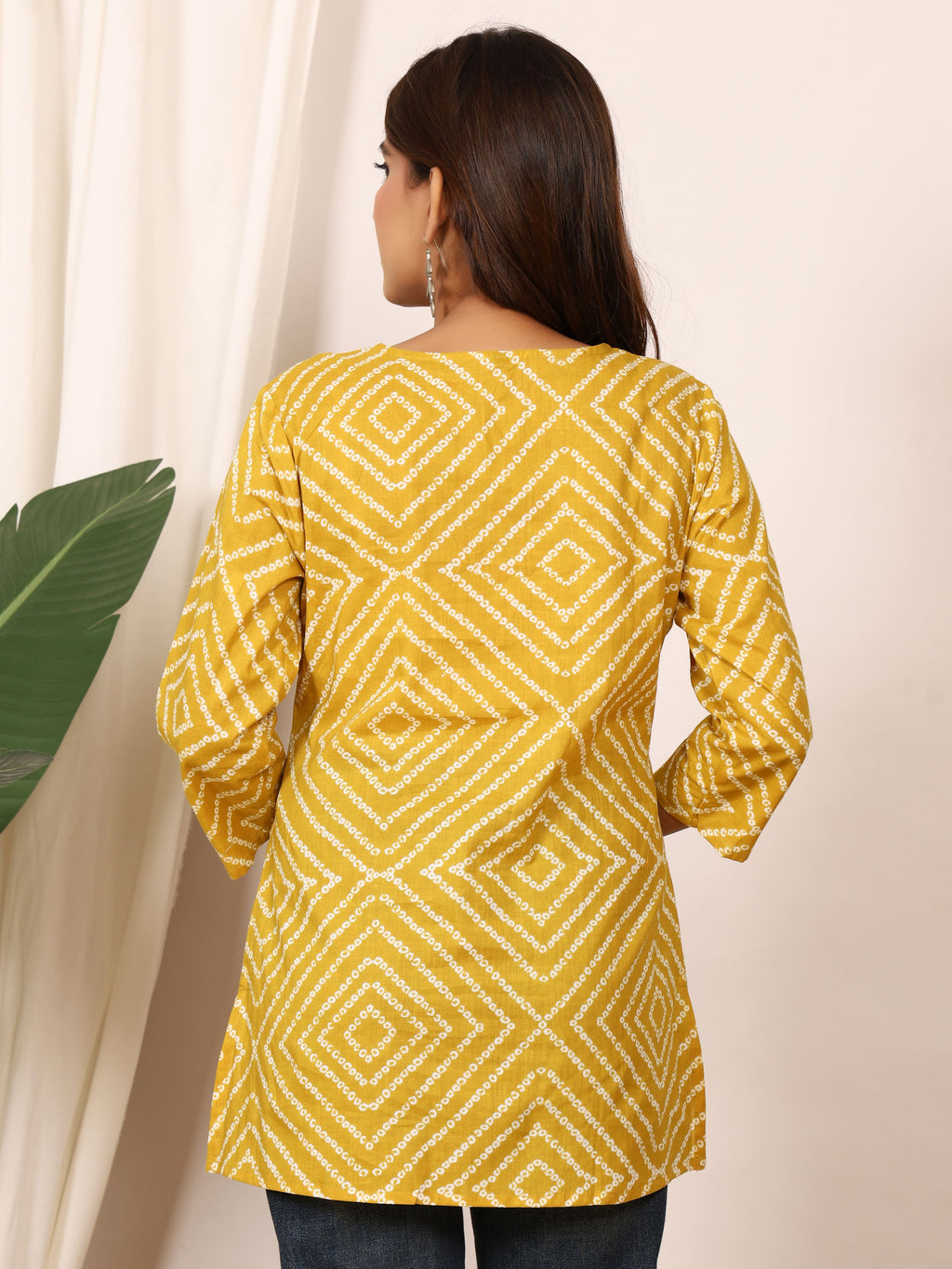 Mustard Yellow Bandhani Geometric Pure Cotton Top