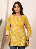 Mustard Yellow Bandhani Geometric Pure Cotton Top