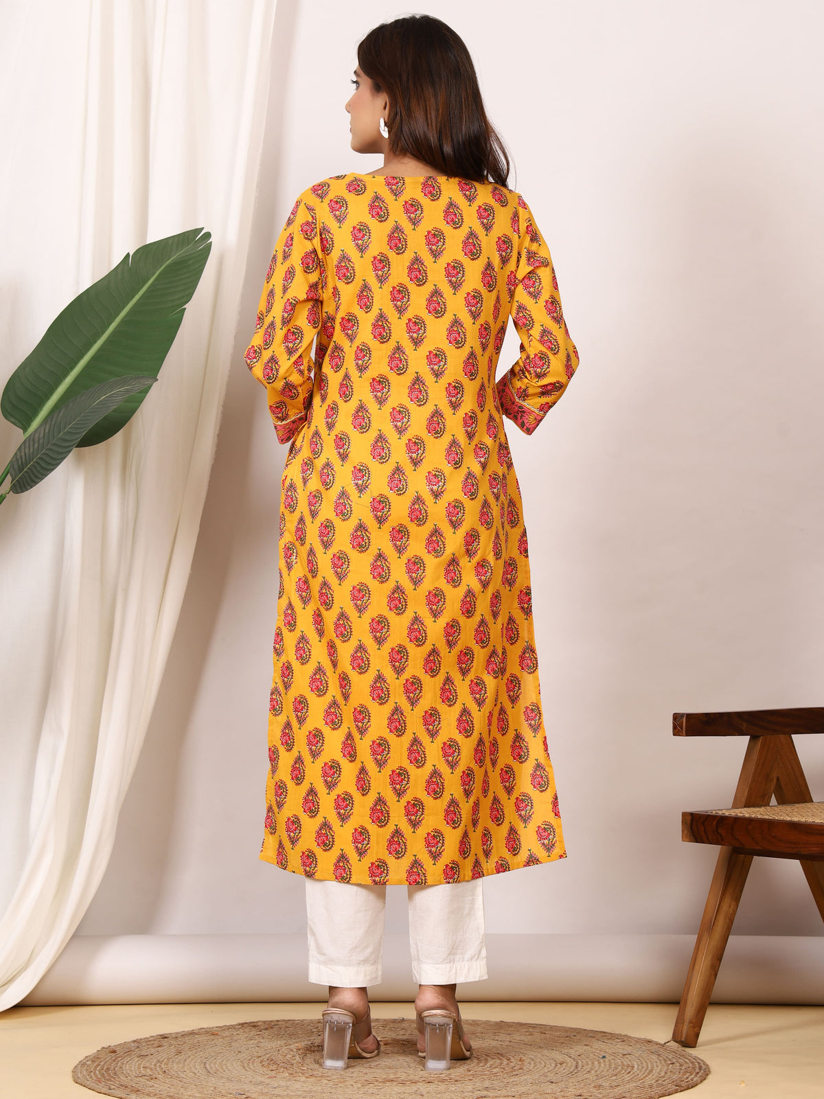 Sanganeri Mustard Yellow Paisley Pure Cotton Kurti