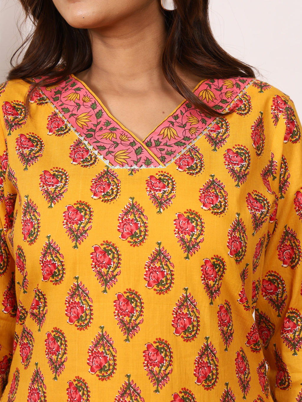 Sanganeri Mustard Yellow Paisley Pure Cotton Kurti