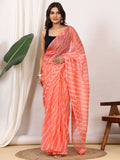 Coral Peach Nazmin Chiffon Saree with Hand Tied Leheriya