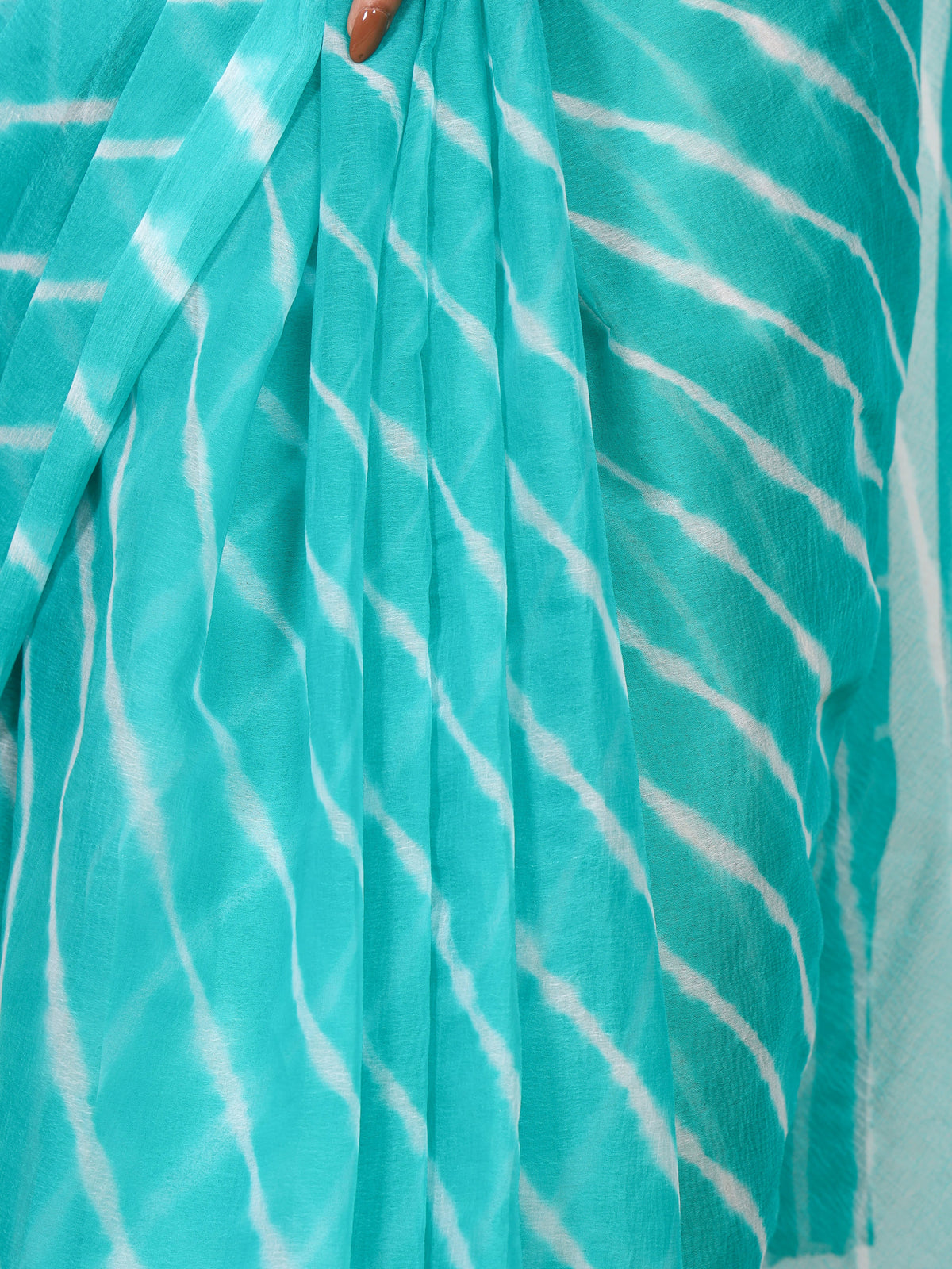 Teal Blue Nazmin Chiffon Saree with Hand Tied Leheriya