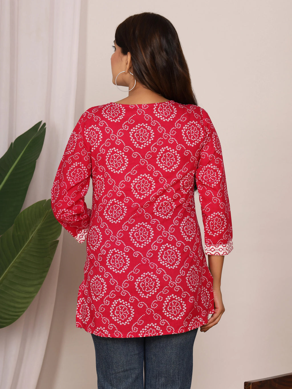 Sanganeri Bandhej Print Rani Pink & White Top