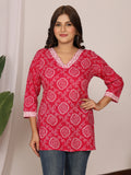 Sanganeri Bandhej Print Rani Pink & White Top