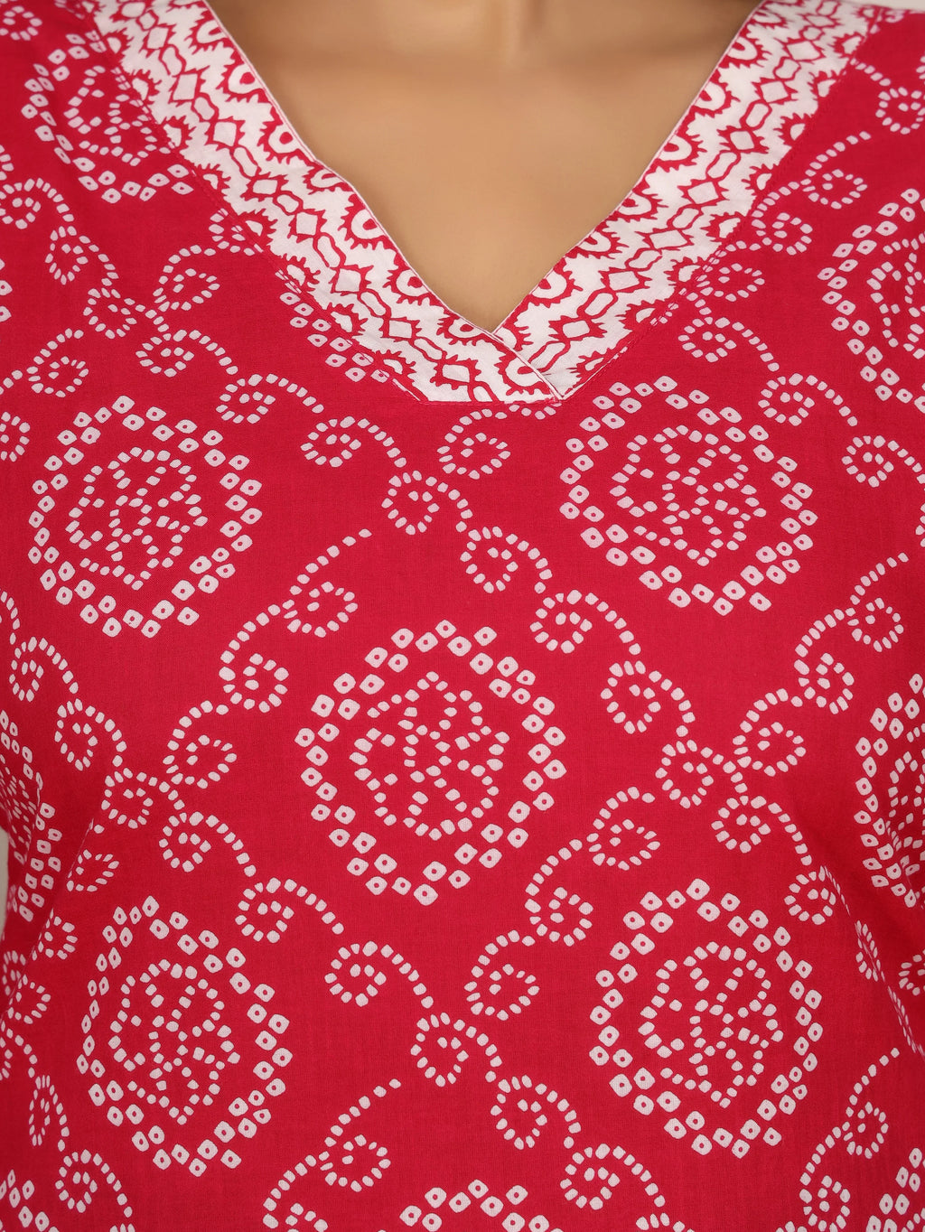 Sanganeri Bandhej Print Rani Pink & White Top
