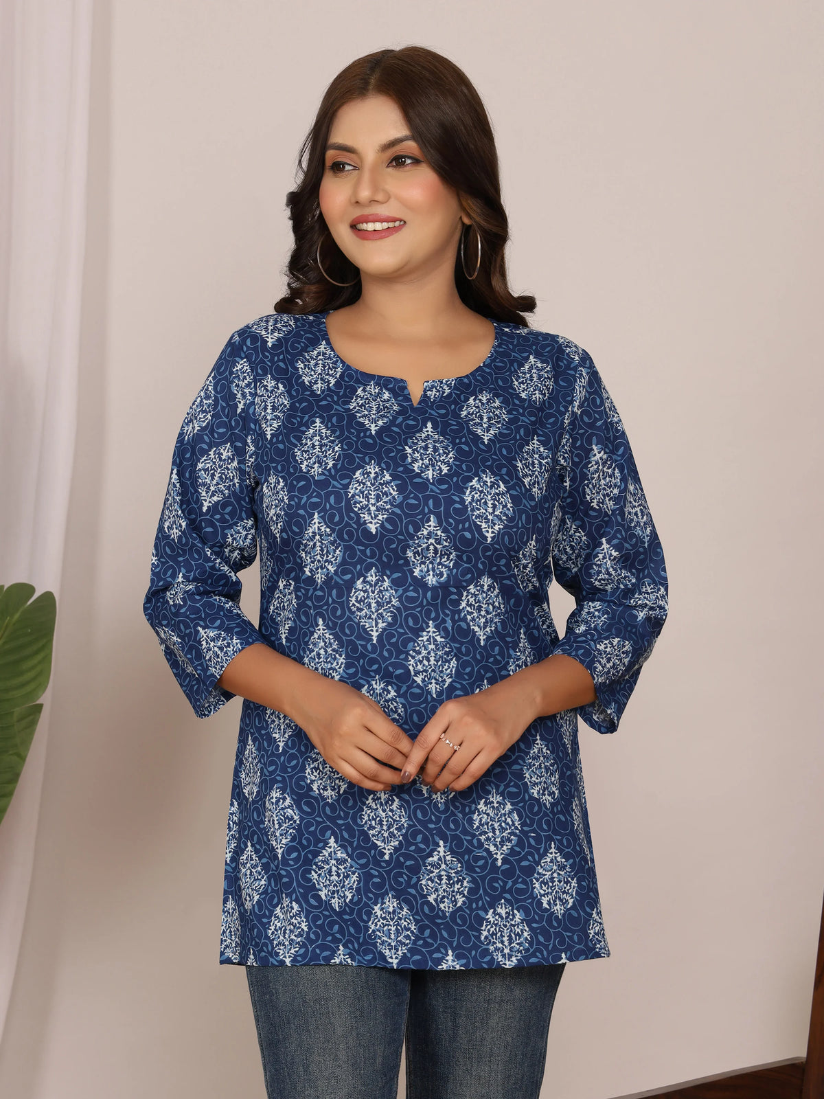 Sanganeri Print Indigo & White Ethnic Motif Top