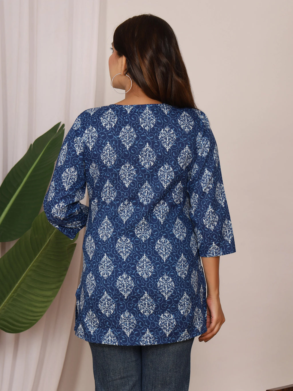 Sanganeri Print Indigo & White Ethnic Motif Top