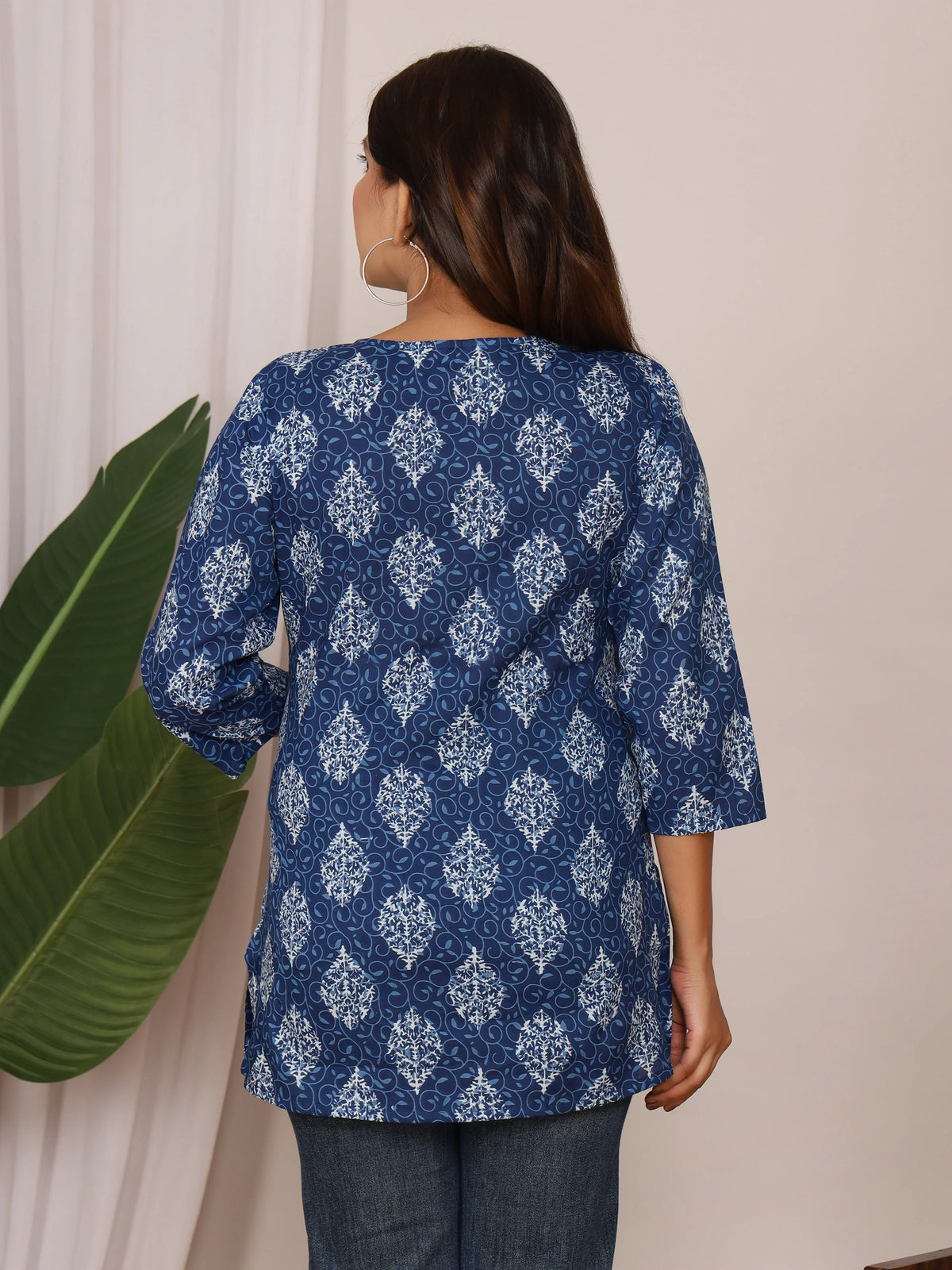 Sanganeri Print Indigo & White Ethnic Motif Top