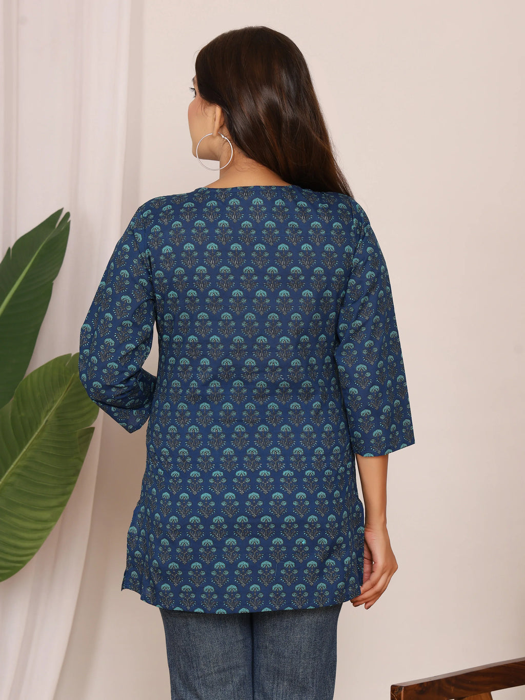 Sanganeri Blue Buti Print Navy Cotton Top