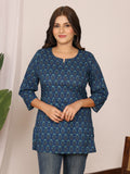 Sanganeri Blue Buti Print Navy Cotton Top