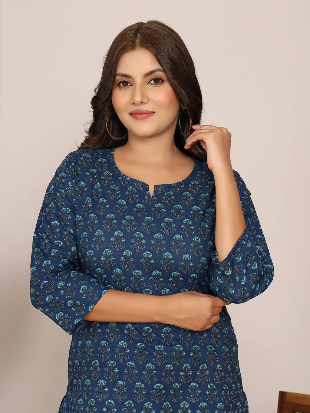 Sanganeri Blue Buti Print Navy Cotton Top