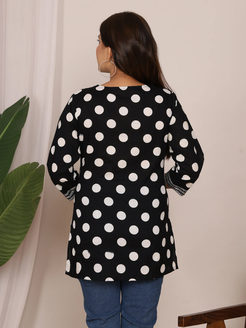 Sanganeri Black & White Polka Dot Cotton Top