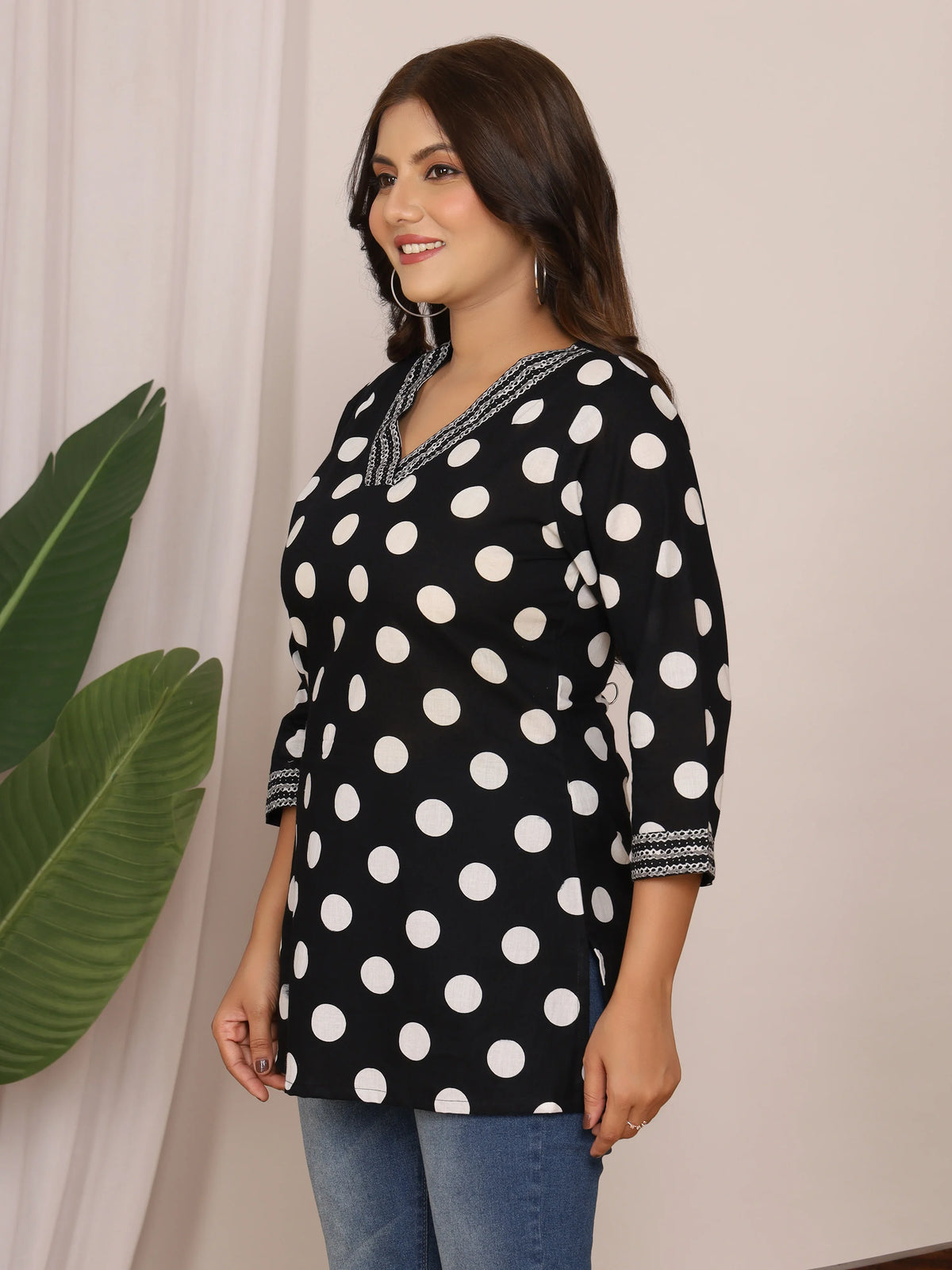 Sanganeri Black & White Polka Dot Cotton Top