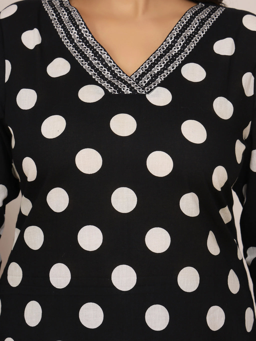 Sanganeri Black & White Polka Dot Cotton Top